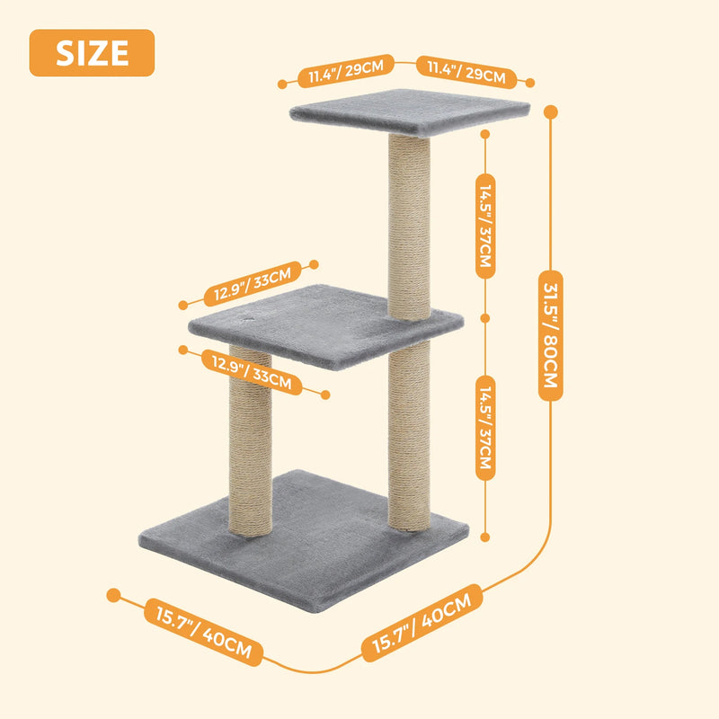 CAMINHAS-Árvore para gatos, torre para gatos de interior, 2 estilos, árvore de atividades para gatos com postes para arranhar, rede grande e poleiro superior removível, cinza
