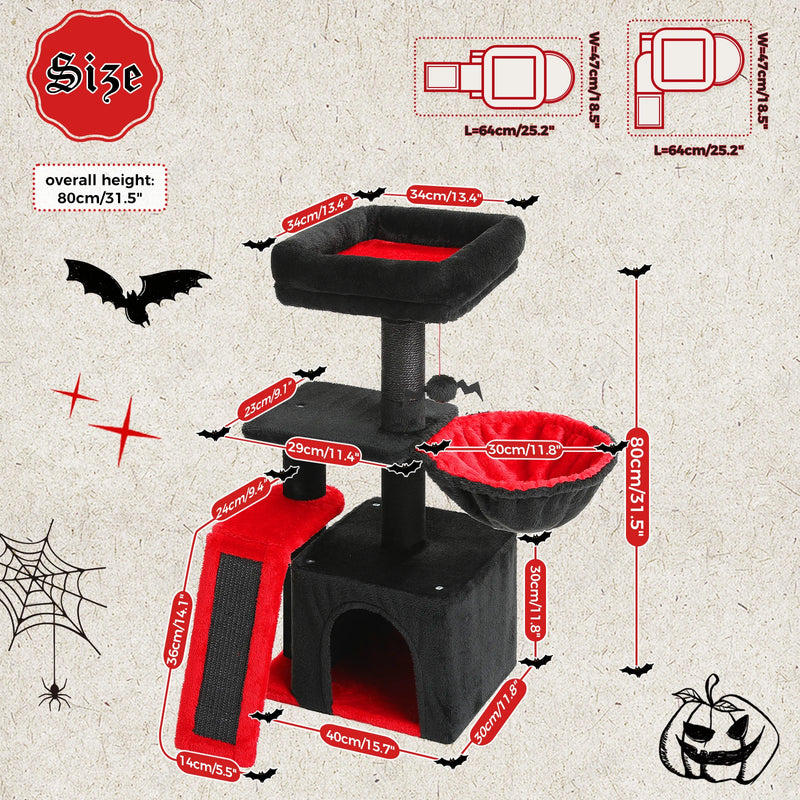 CAMINHAS-Árvore para gatos, torre para gatos de interior, 2 estilos, árvore de atividades para gatos com postes para arranhar, rede grande e poleiro superior removível, cinza