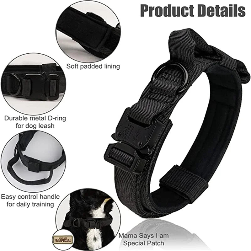 ACESSÓRIOS-Conjunto de coleira tática militar para cães, coleira durável para animais de estimação, coleira retrátil, acessório de treinamento para cães de médio e grande porte, pastor alemão