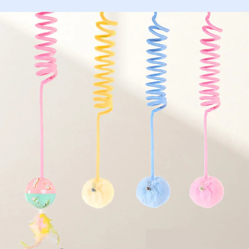 BRINQUEDOS-Brinquedo interativo para gatos, bastão de pelúcia engraçado para gatos, bola de mola, brinquedo para pendurar na porta, provocador para gatos, varinha com sino, acessórios para animais de estimação